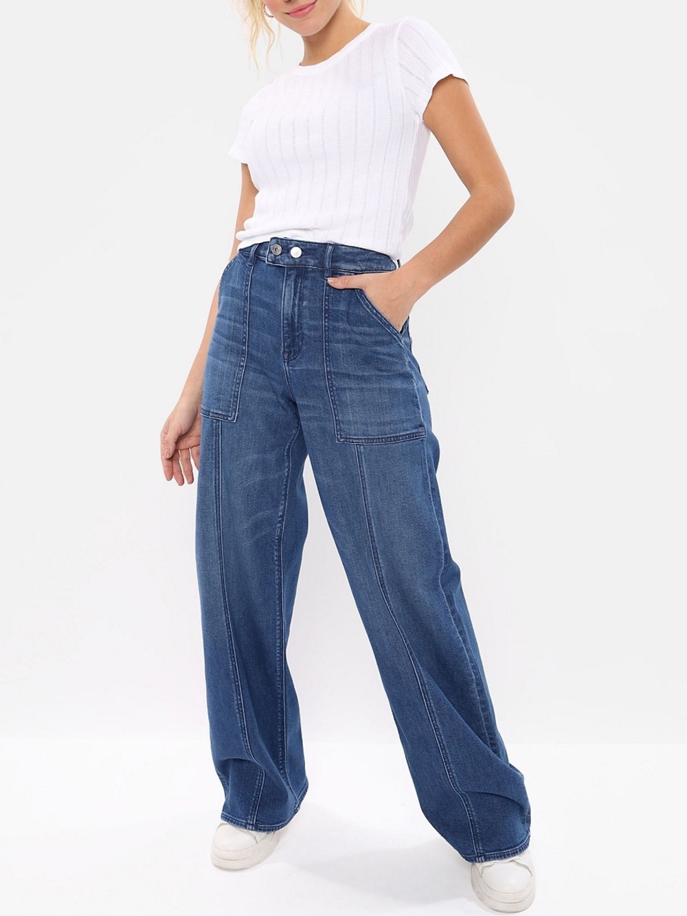American Eagle Outfitters Women's Dark Blue Super High Rise Wide Leg Jeans
